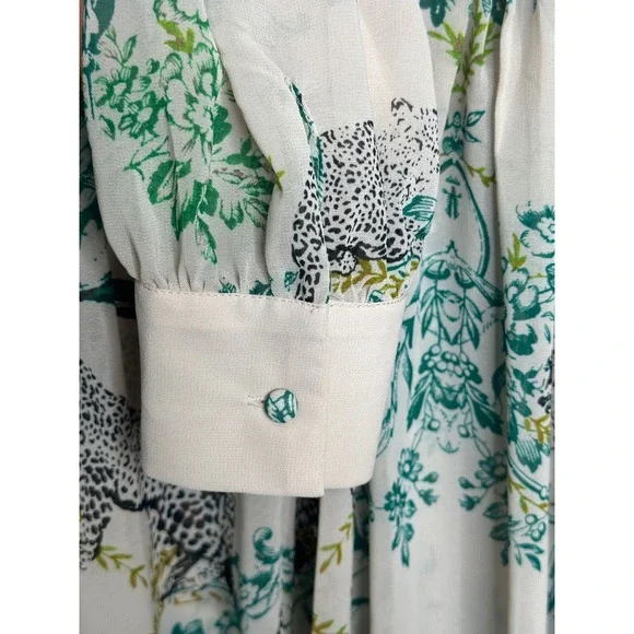 Maeve Anthropologie Shirt Dress 0 Cream Leopard Botanical Pintuck Ria Jungle - Picture 7 of 9